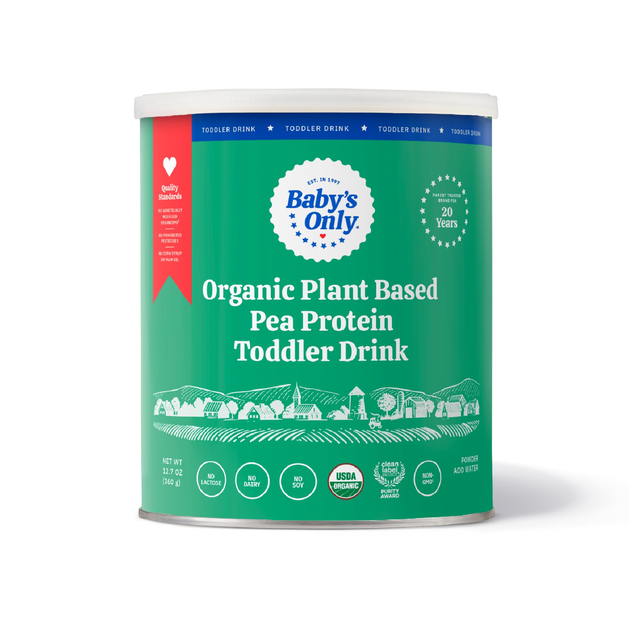 Baby's Only Organic Plant Based Pea Protein Toddler Drink, Pea Protein Powder, No Dairy, Lactose or Soy, Organic Toddler Drink with Plant Protein & Iron, Toddlers 12 Months Old and Up, 12.7 oz, 1 PackUSDA Organic