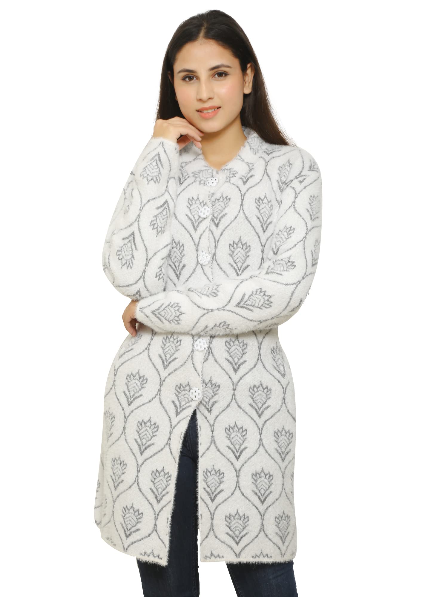 chatanya Premium Women's Winterwear Woolen Round Neck Long Coat Sweater/Cardigan with Pocket (Made of Hair Feather Yarn Wool)-picture-36