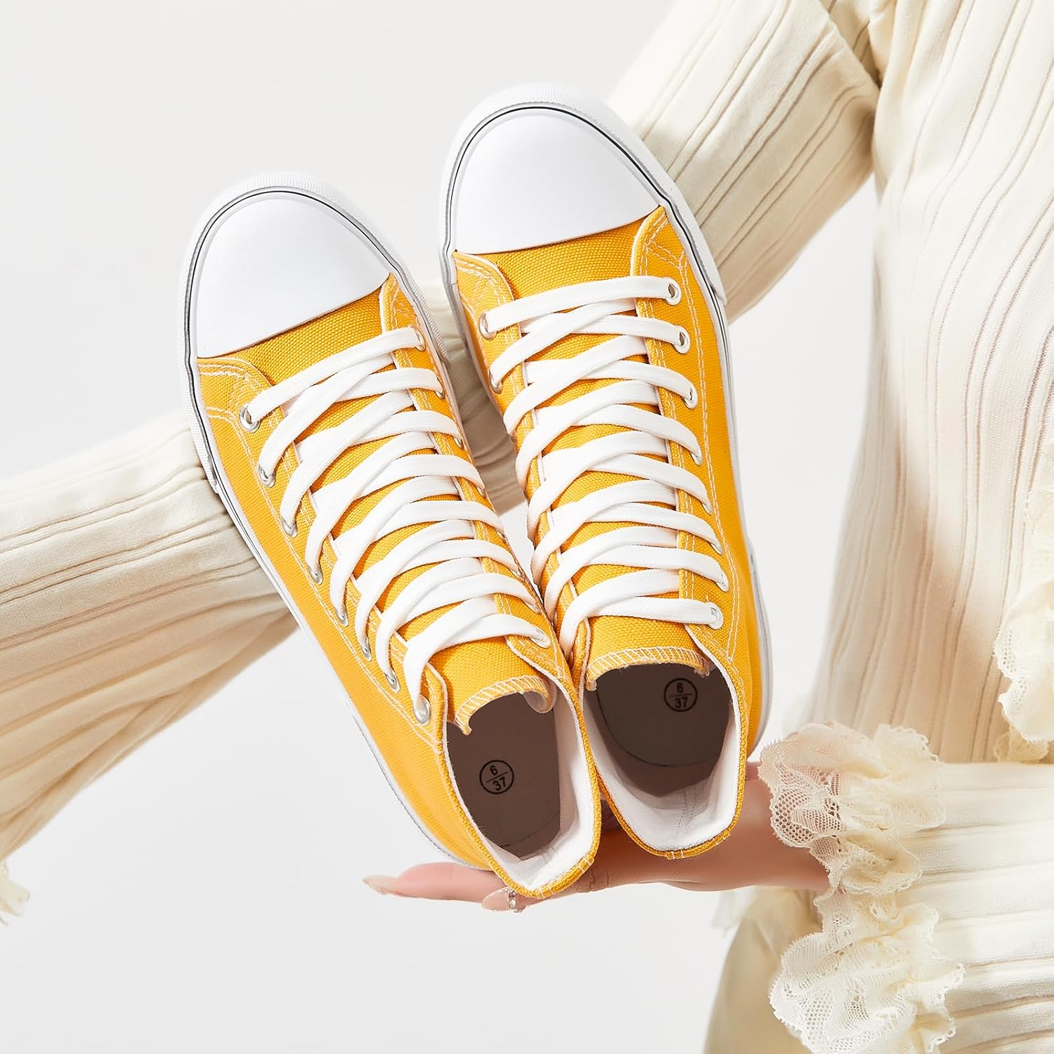 hash bubbie High Top Sneakers for Women Classic High Tops Canvas Shoes Lace up Women's Fashion Sneaker - Image 7