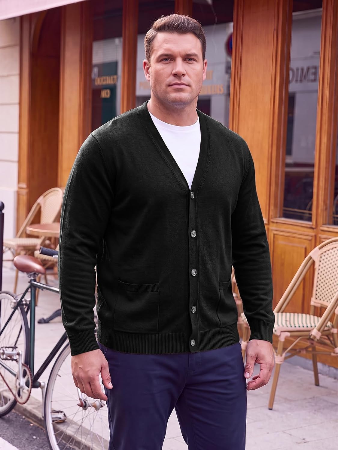 Runcati Mens Big and Tall Cardigan Sweater V Neck Casual Plus Size Sweaters