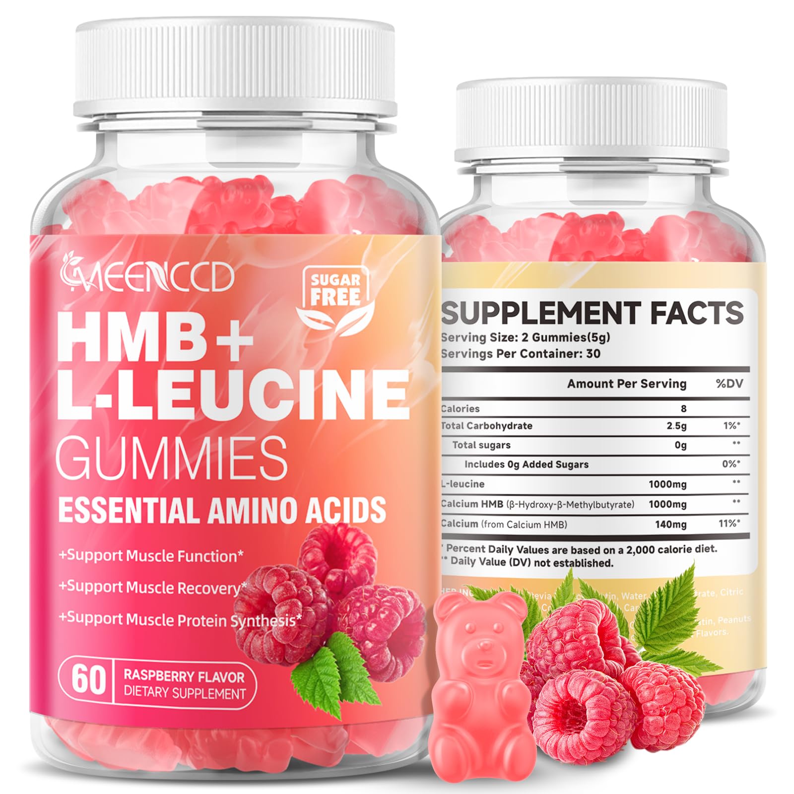MEENCCD 2 Pack HMB and L-Leucine Gummies, HMB and Leucine Amino Acid for Muscle Growth, Muscle Maintenance, and Muscle Function, for Men & Women, Sugar-Free, Raspberry Flavor, 120 Count — Amazon image 8