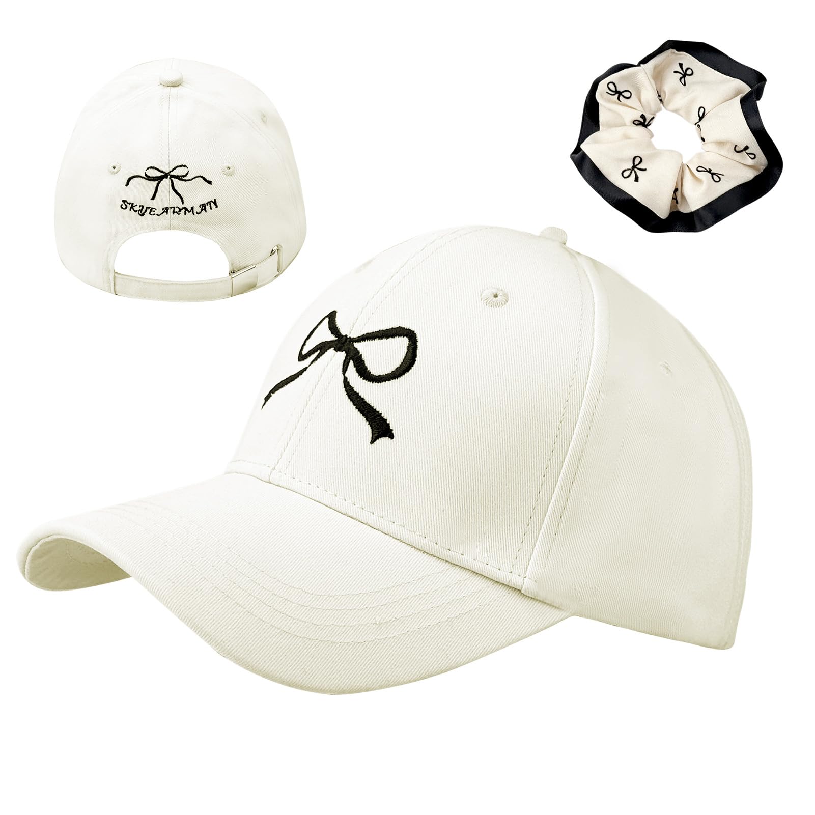 Bow Tie Baseball Cap for Women Trendy Sun Hats Front and Back Bow Embroidery Trucker Caps Adjustable Y2k Baseball Hat (US, Alpha, Medium, Beige)