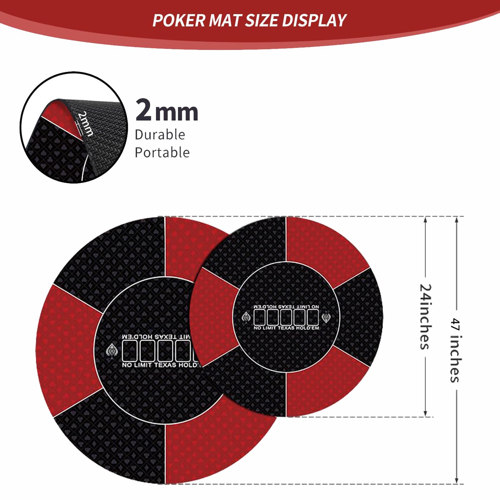 mata do gry w karty, Profesjonalna okrągła mata do pokera Texas Holdem z torbą przenoszenia, przenośnym blatem(Red,L)
