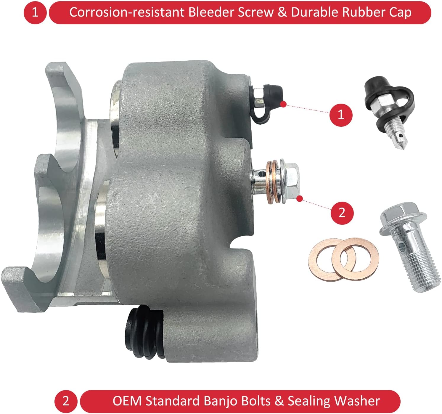 Upgrade Left & Right Rear Brake Calipers & Pads Sintered for Polaris RZR-4-900 Ranger Crew 570/700/800-6x6/900/1000/Diesel MVRS 700/800