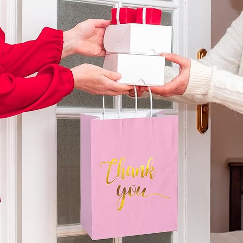 Miniatura 7 de 30 bolsas de regalo de agradecimiento con papel de seda dorado con asas para bodas, cumpleaños, negocios, compras, baby showers, recuerdos de