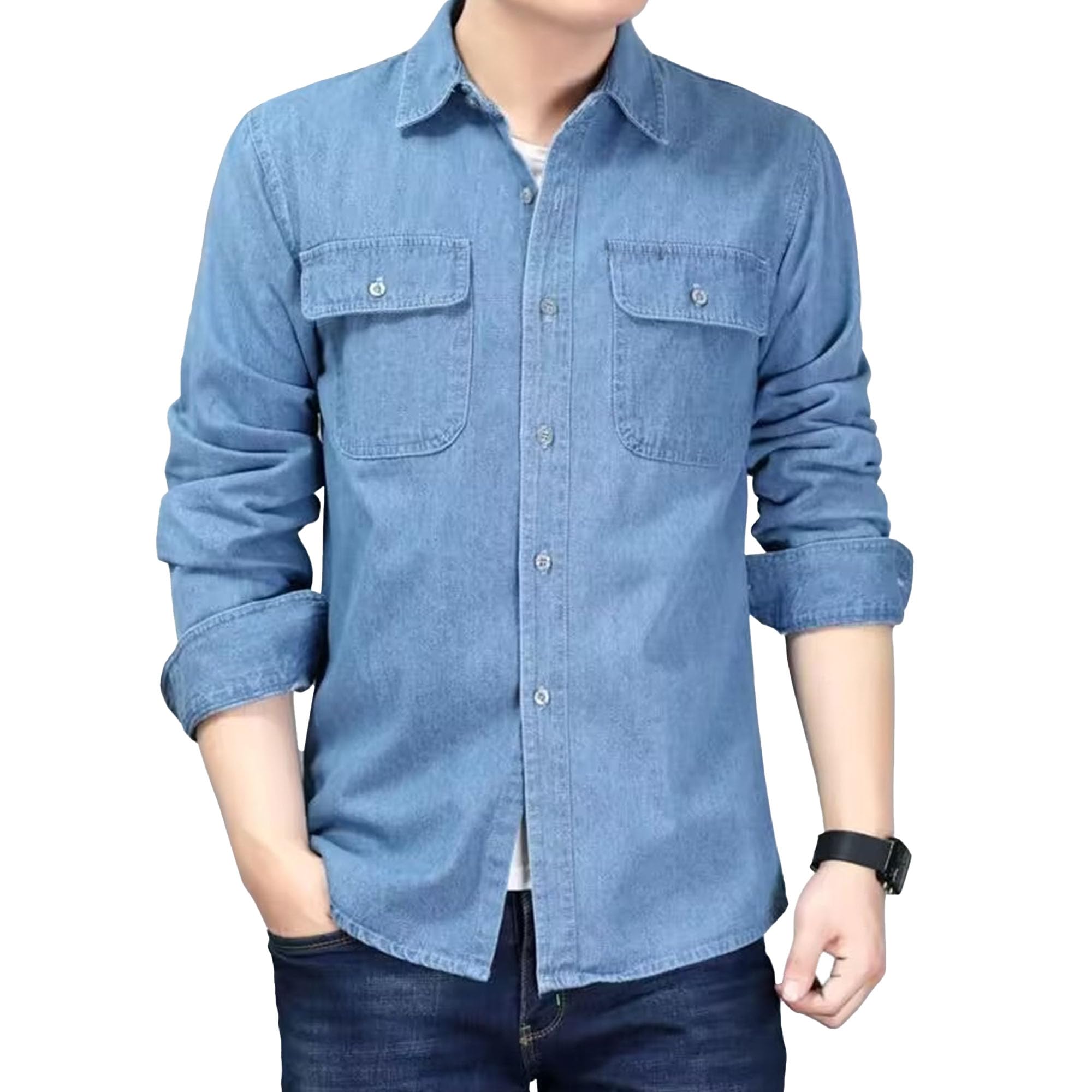 Herren-Arbeitshemd, langärmelig, Jeanshemd, Button-Down, schmales