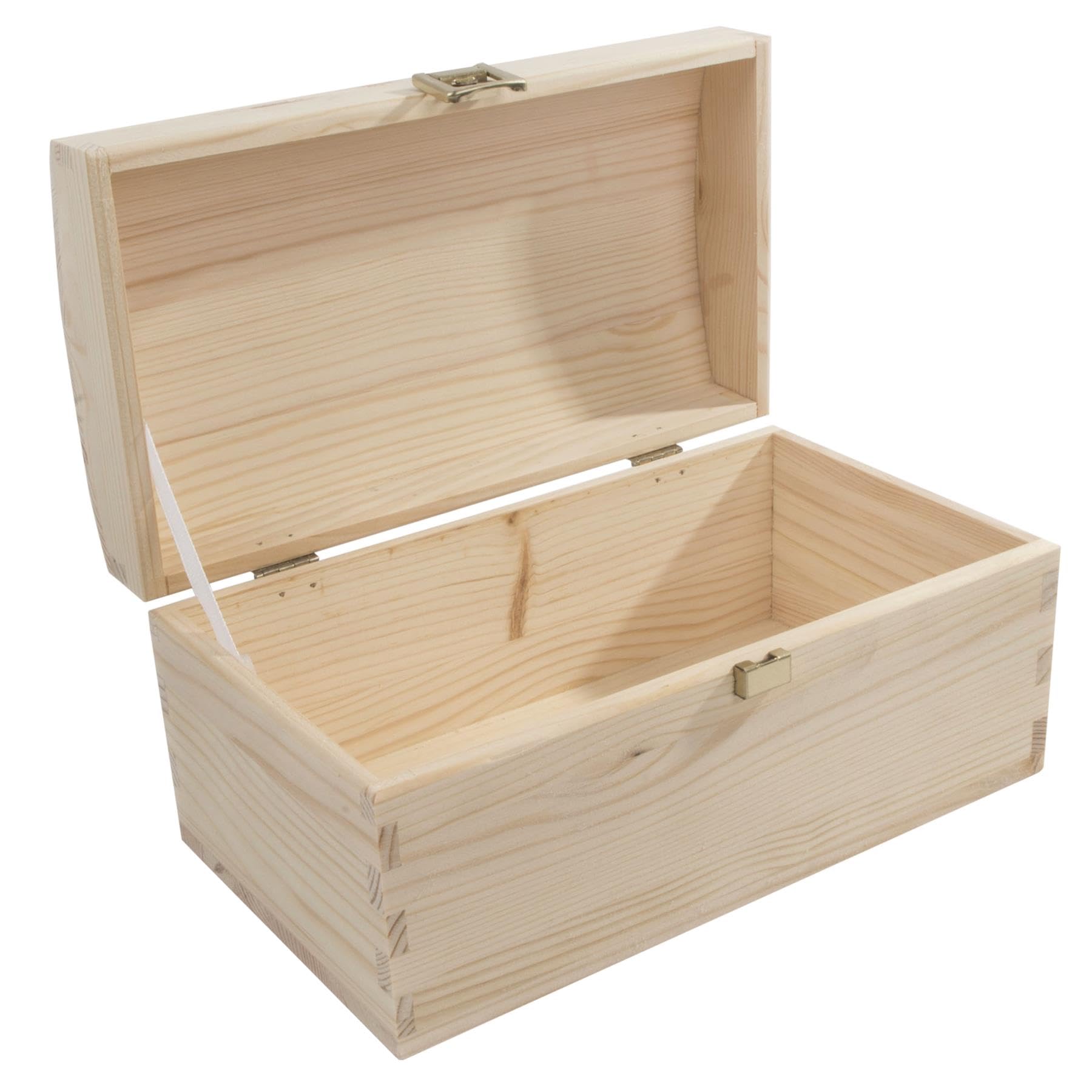 WooDeeDoo Small Wooden Treasure Chest Box – 23 x 13 x 12 cm – Plain Pine Memory Box for Jewellery Trinkets Keepsakes Personalised Gift Craft Storage with Clasp and Lid Ribbon