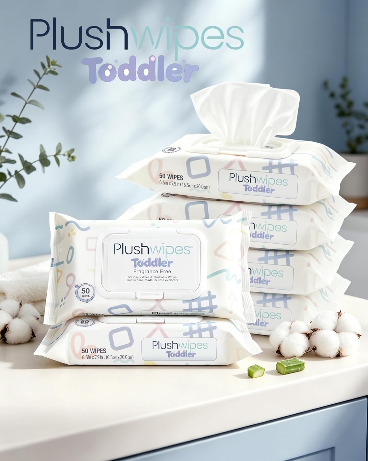 Toddler Flushable Wet Toilet Wipes for Kids, Unscented, Plant-Based, Gentle for Sensitive Skin, One at a Time Dispensing, Potty Training Wipes, Rapid Dispersal, 6 Packs (300 Count)