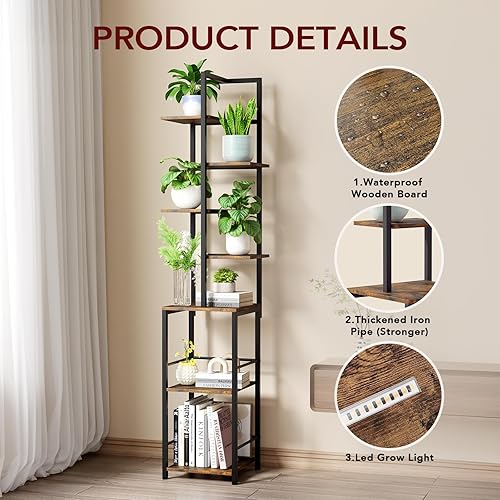 Miniatura 2 de Soporte para plantas de interior con luz de crecimiento, soporte alto de 7 niveles para plantas de interior, estante de metal con estantería y