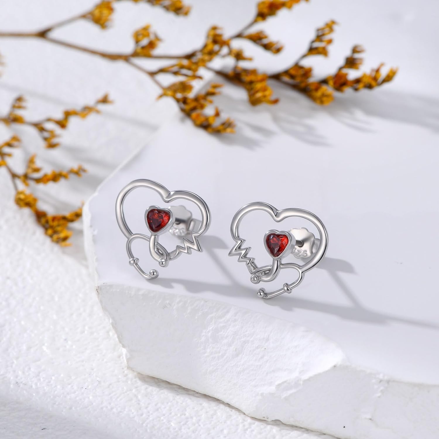 Nurse Earrings for Women 925 Sterling Silver Stethoscope Studs Earrings Heart Studs Graduation Jewelry Gifts for Nurse Doctor Medical Student - Image 2