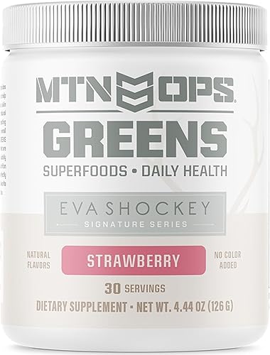 MTN OPS Eva Shockey Signature Series Super Greens Organic Super Foods en polvo, fresa, 30 porciones, fresa, 4.4 onzas
