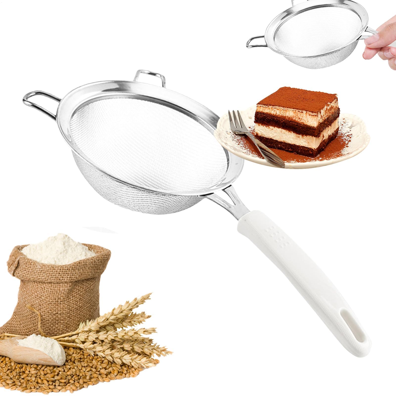 MRKU Feinmaschiges Sieb, doppelwandiges 30-Mesh-Edelstahlsieb, Backutensilien und Zubehör für die Küche
