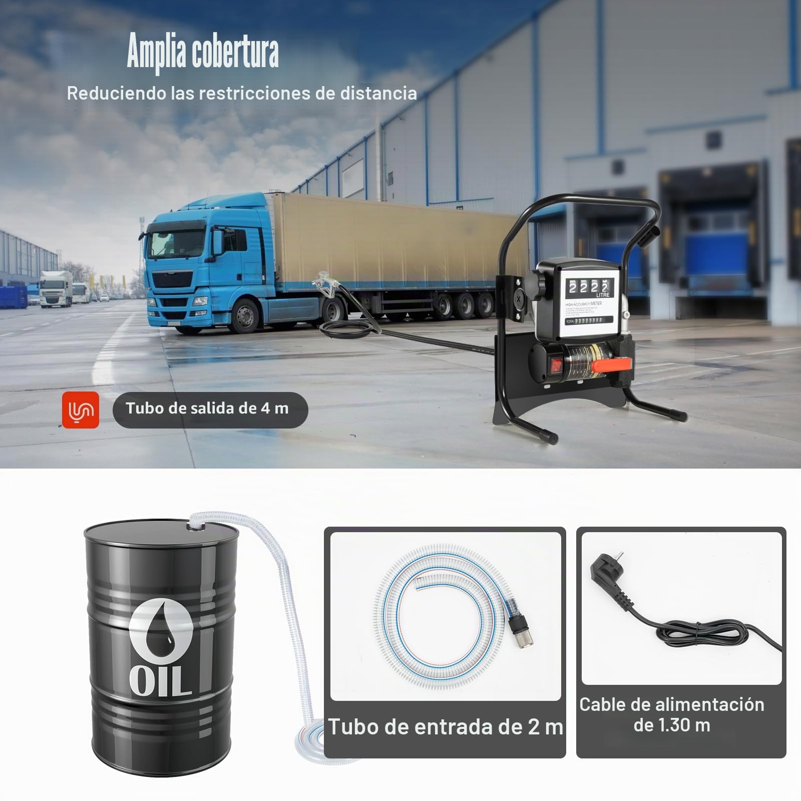 Bomba Gasoil Electrica, 220 V Bomba Transferencia Diesel 45 l/min Bomba Diesel Auto Aspirante Bomba de Transferencia de Fluido Diesel con Mangueras de Cierre Manual