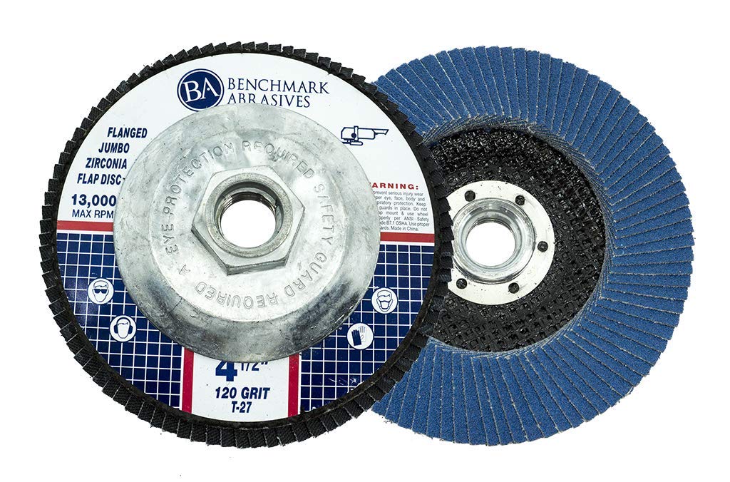 Benchmark Abrasives 4.5" x 5/8"-11 Premium High Density Jumbo Zirconia Type 27 Flap Discs 4 1/2 for Angle Grinder, Sanding Discs, Finishing - Grinding Wheels 4 1/2 Inch - (10 Pack) 60 Grit
