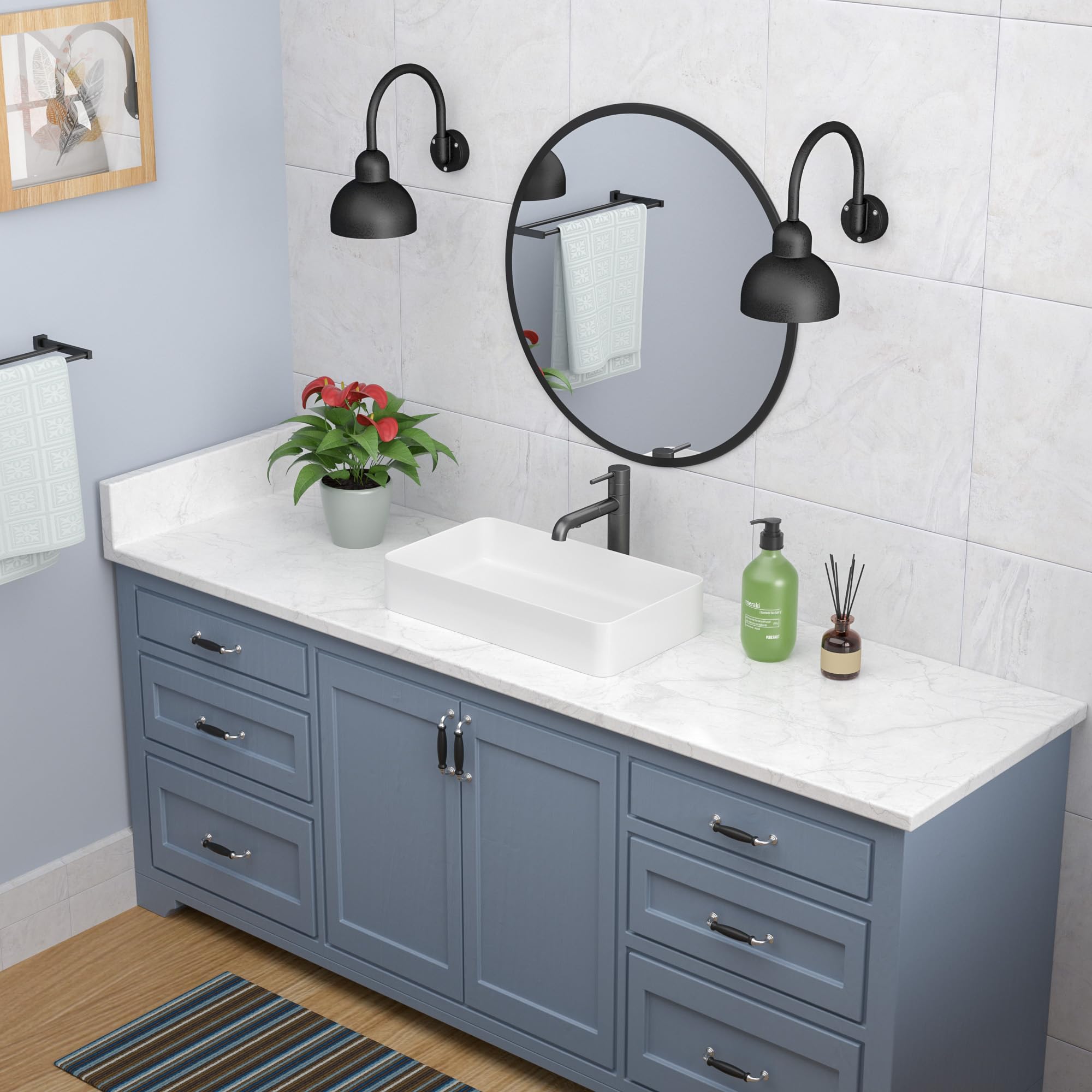 Fregadero rectangular de 24 x 14 pulgadas, color blanco, rectangular, sobre encimera, de cerámica, de porcelana, para encimera, lavabo rectangular de arte 7