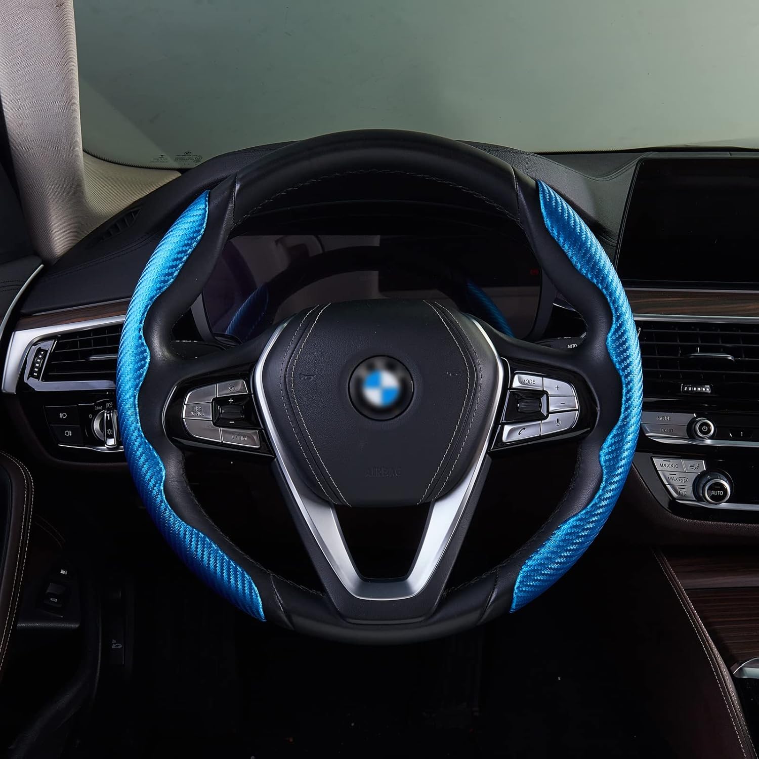 New Carbon Fiber Pattern Steering Wheel Cover for Women&Man,Safe and Non Slip Car Accessory,Universal Fit 99% Car Wheel Protector (Sapphire Bule) : Automotive