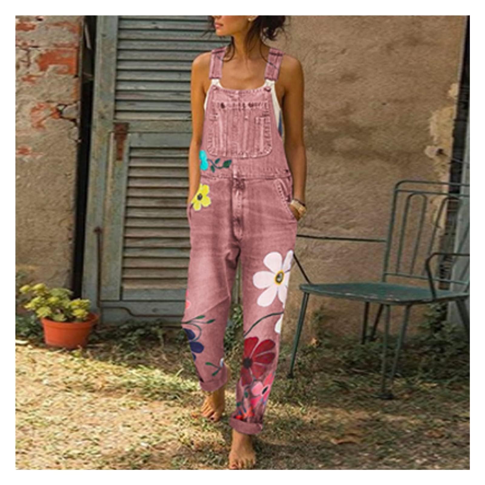 Peto vaquero para mujer estilo vintage rojo holgado
