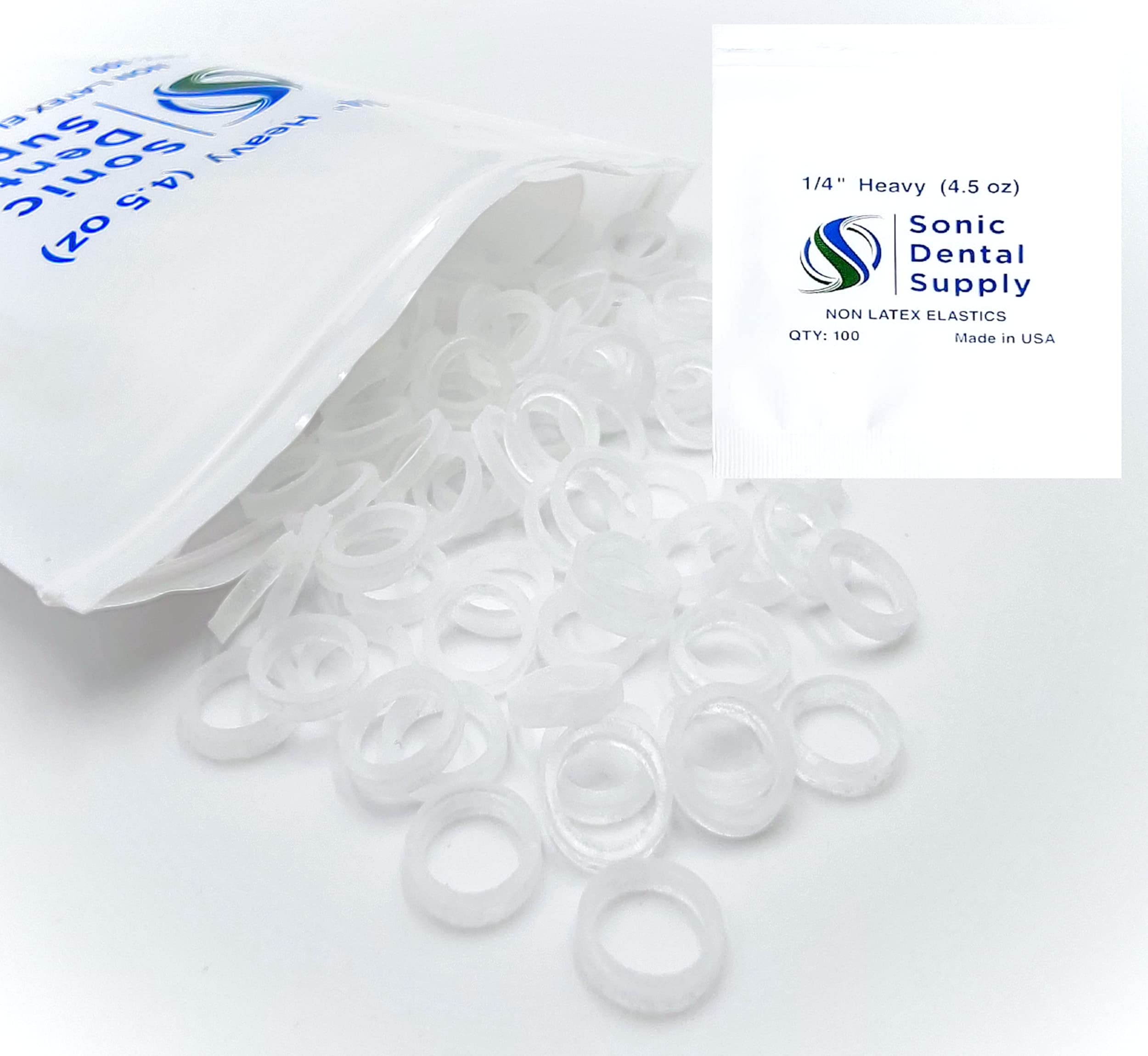Sonic Dental Clear Non Latex 1/4" Heavy 4.5 oz Orthodontic Elastic