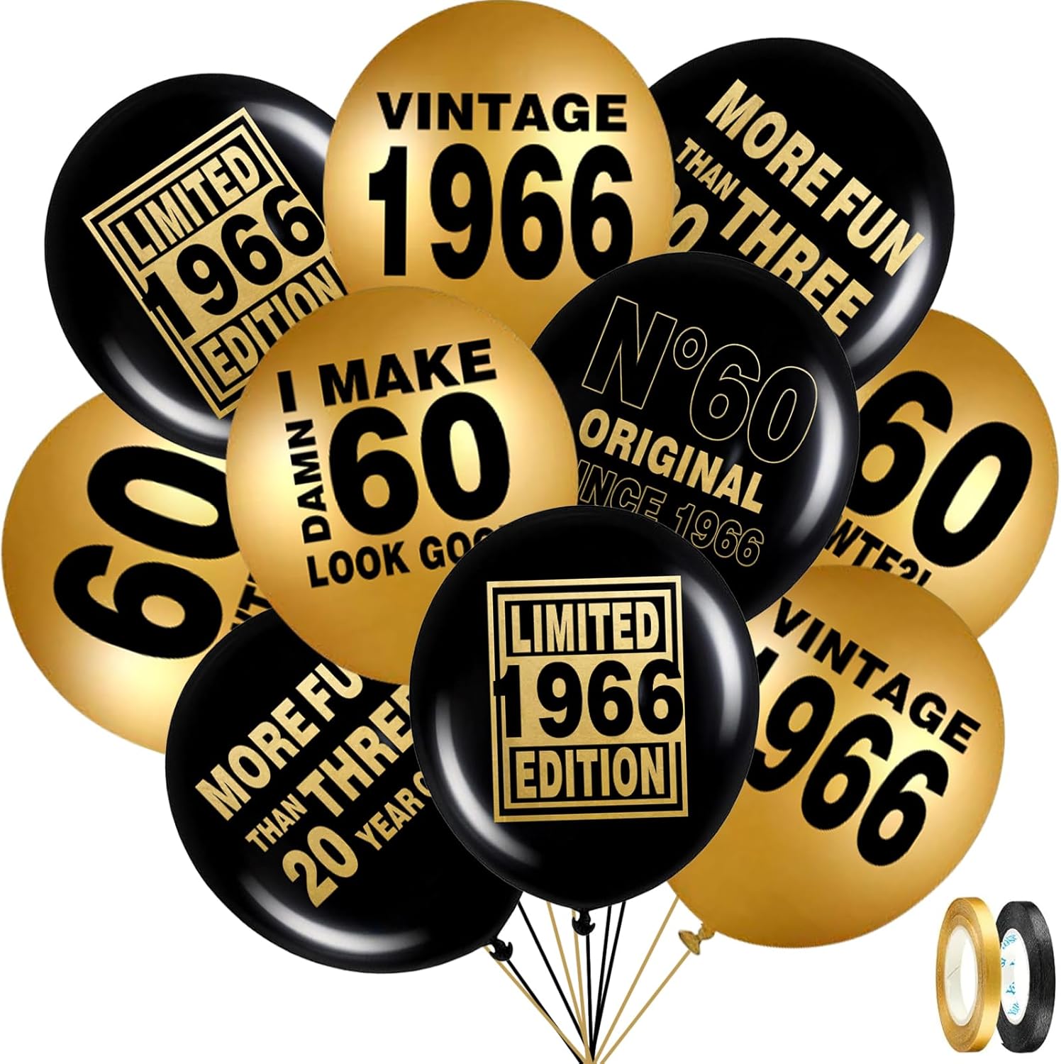 60th Black and Gold Balloons for 60th Birthday Party Decorations, Balloons designed specifically for a 60th birthday, 12inch Latex 24pcs Balloons for Party Supply