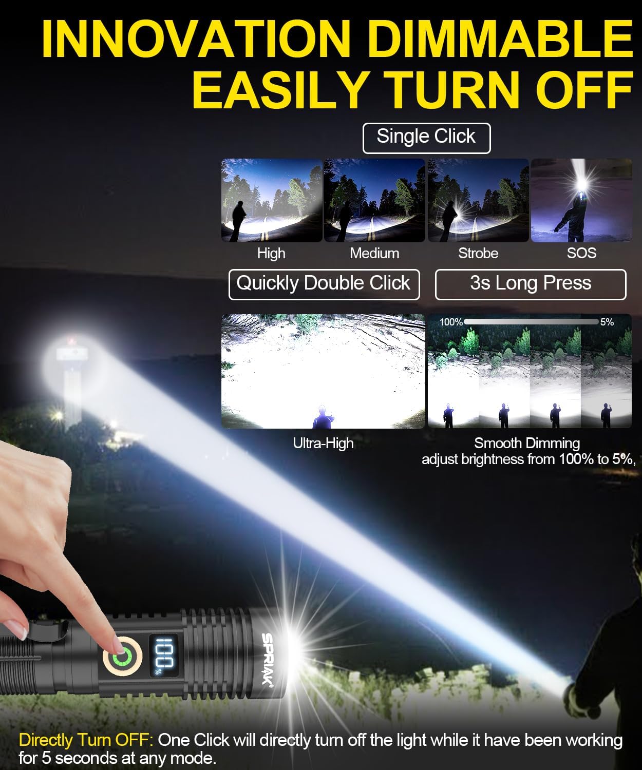 Rechargeable Flashlight High Lumens-Super Bright Magnetic Flash Light with Power Digital Display, Long Range,Dimmable,Waterproof,Pocket Handheld Tactical LED Flashlights for Emergency - Image 5