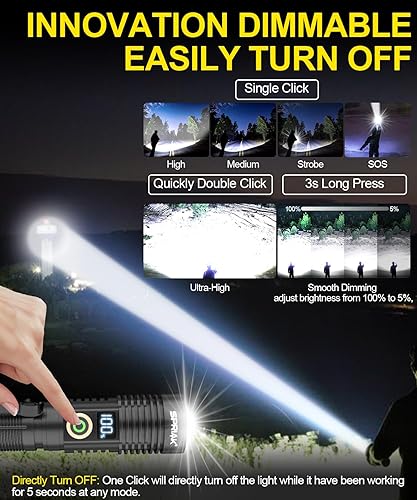 Miniatura 5 de Linterna recargable de alto lúmenes, luz magnética súper brillante con pantalla digital de potencia, largo alcance, regulable, impermeable, linterna