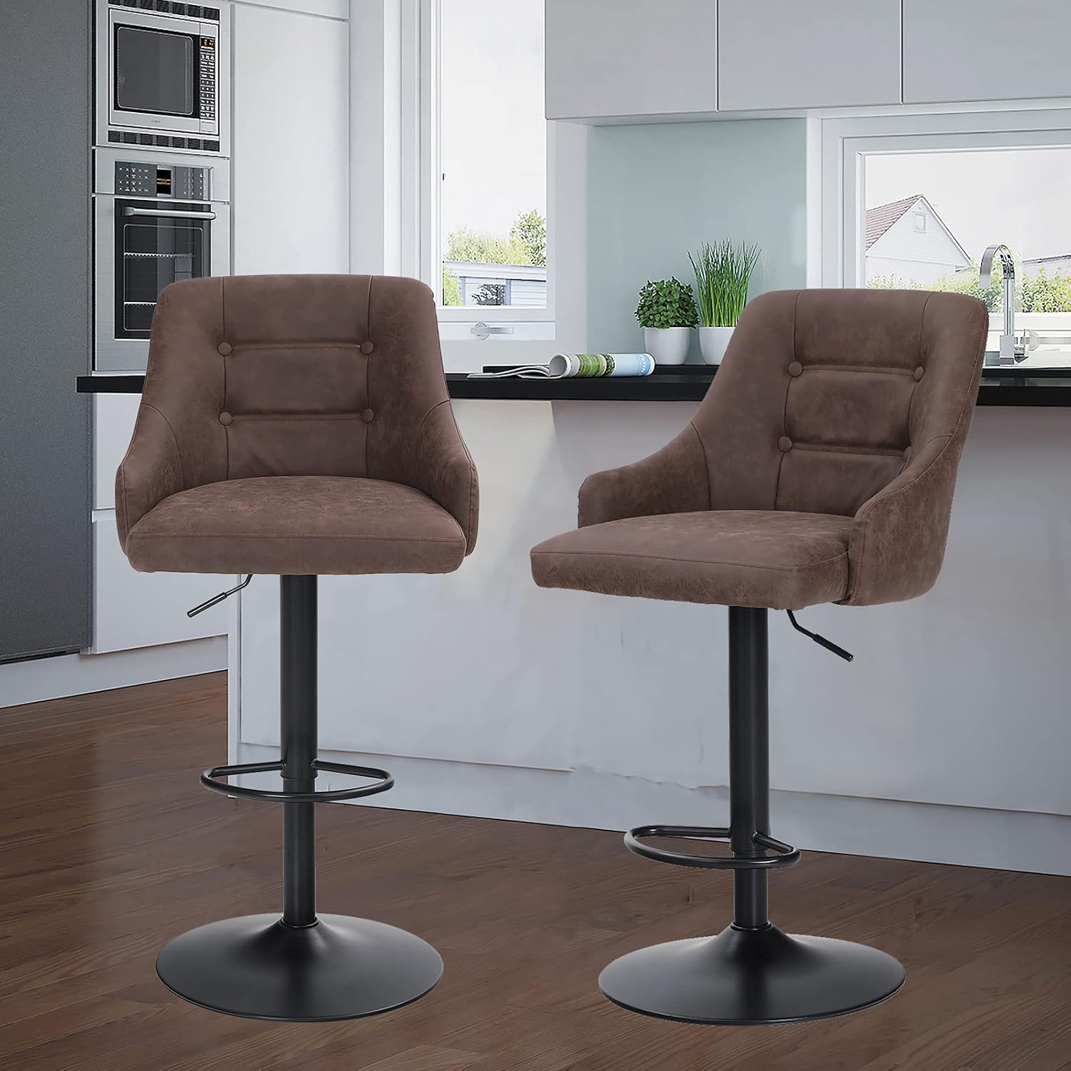 Buy Maison Adjustable Swivel Bar Stools With Back Set Of 2 For Kitchen Counter Padded Counter Height Faux Leather Bar Chairs With Heavy Duty Base For Pub Cafe Dining