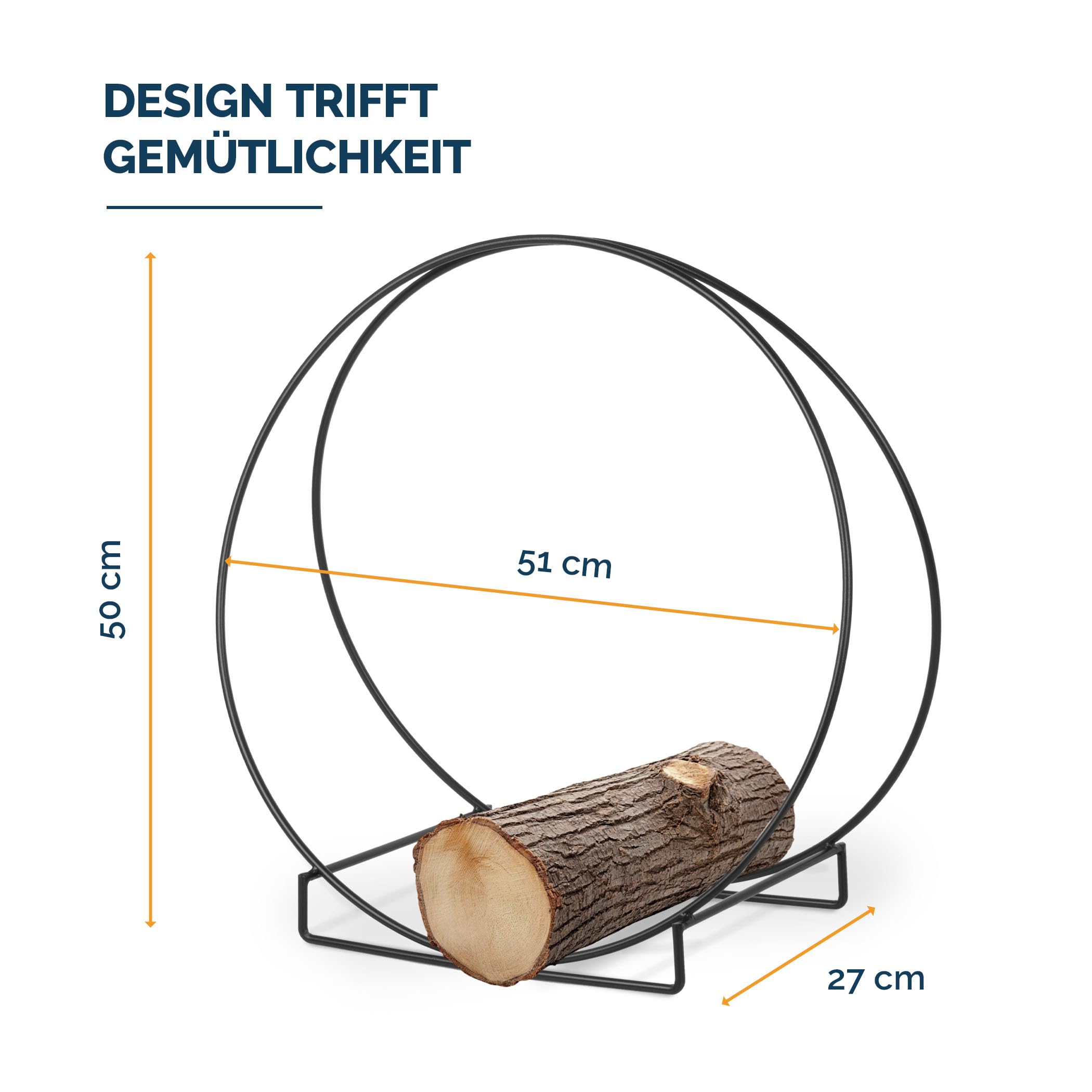 Moritz Kaminholzregal rund 51 cm Metall schwarz Brennholz innen modern | Feuerholzregal und Kaminholzständer in Ringform, freistehend, dekorative Holzaufbewahrung für Wohnzimmer, Kamin und Ofen