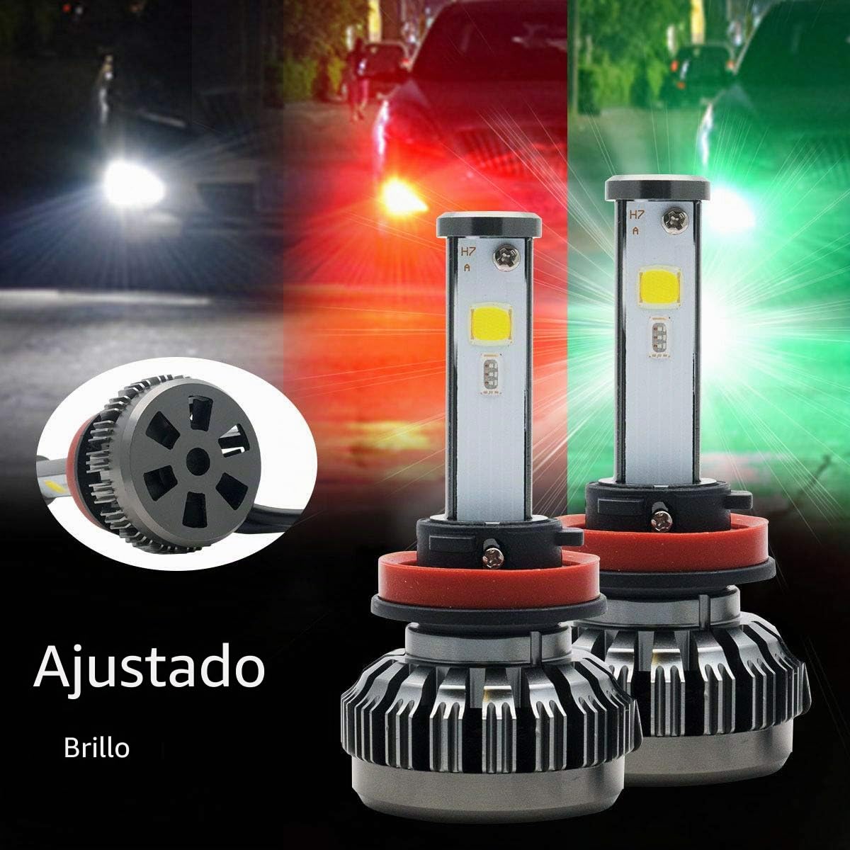 Riloer Bombilla LED H11 H9 H8 RGB, 2 Piezas 80W 6000K 8000LM IP65 Faros Delanteros RGB Coche LED COB Aplicación Colorida LeadLamp Liquidación Bombilla de Lámpara