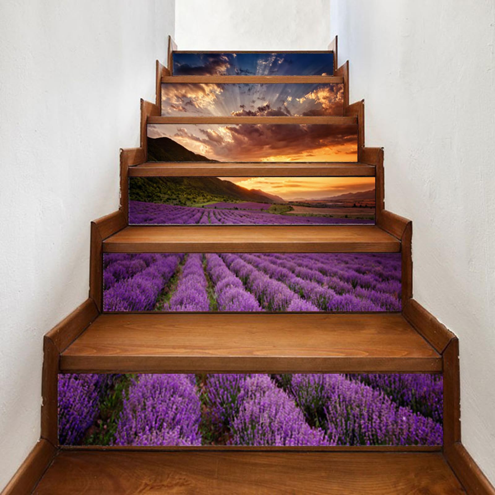 Adesivi Murali Adesivo 3D Viola Lavanda Ocean Staircase Decorazione Murale Soggiorno Camera da Letto Soggiorno Sala da Pranzo