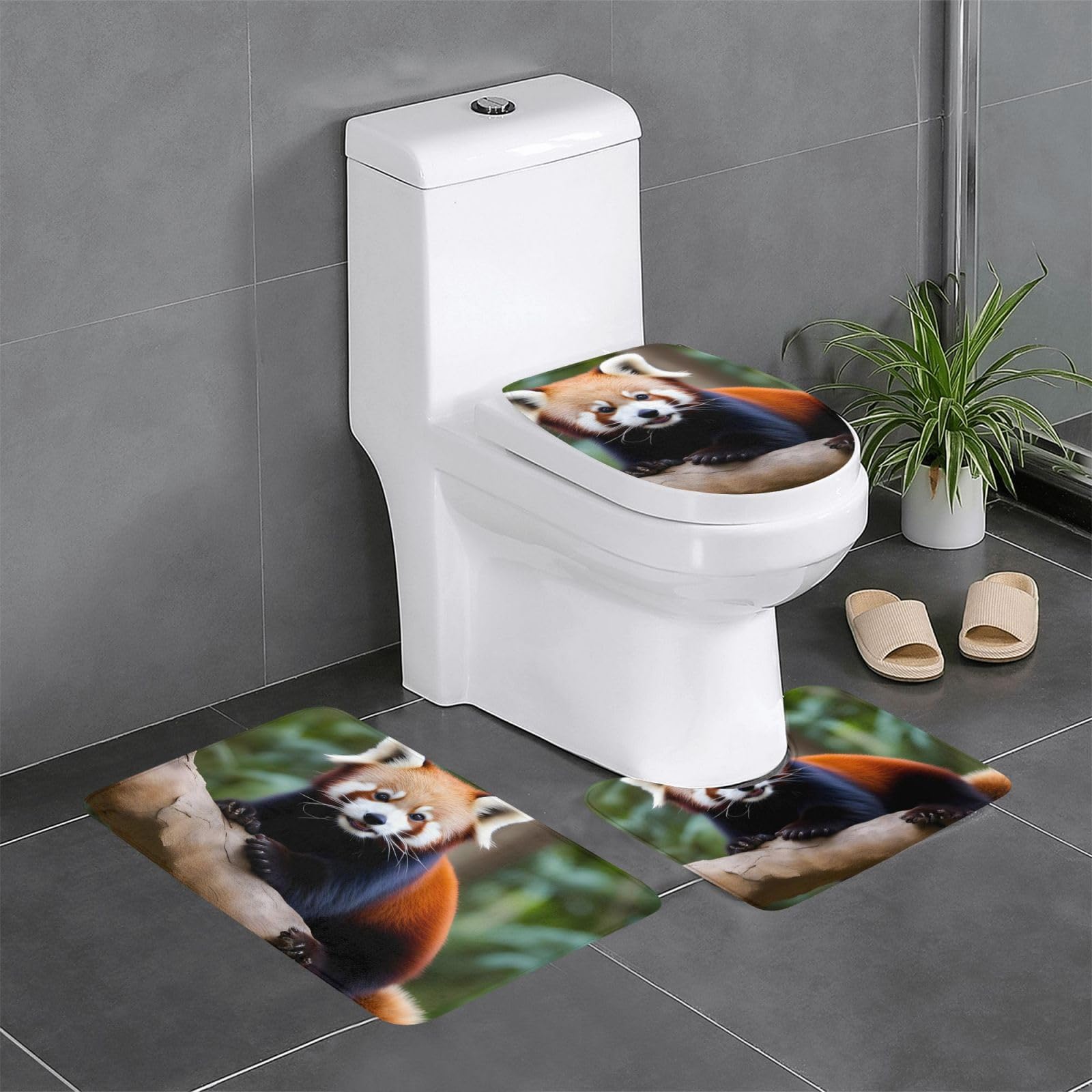 Tapis antidérapant panda rouge en flanelle épaisse pour sécuriser et sécher votre salle de bain
