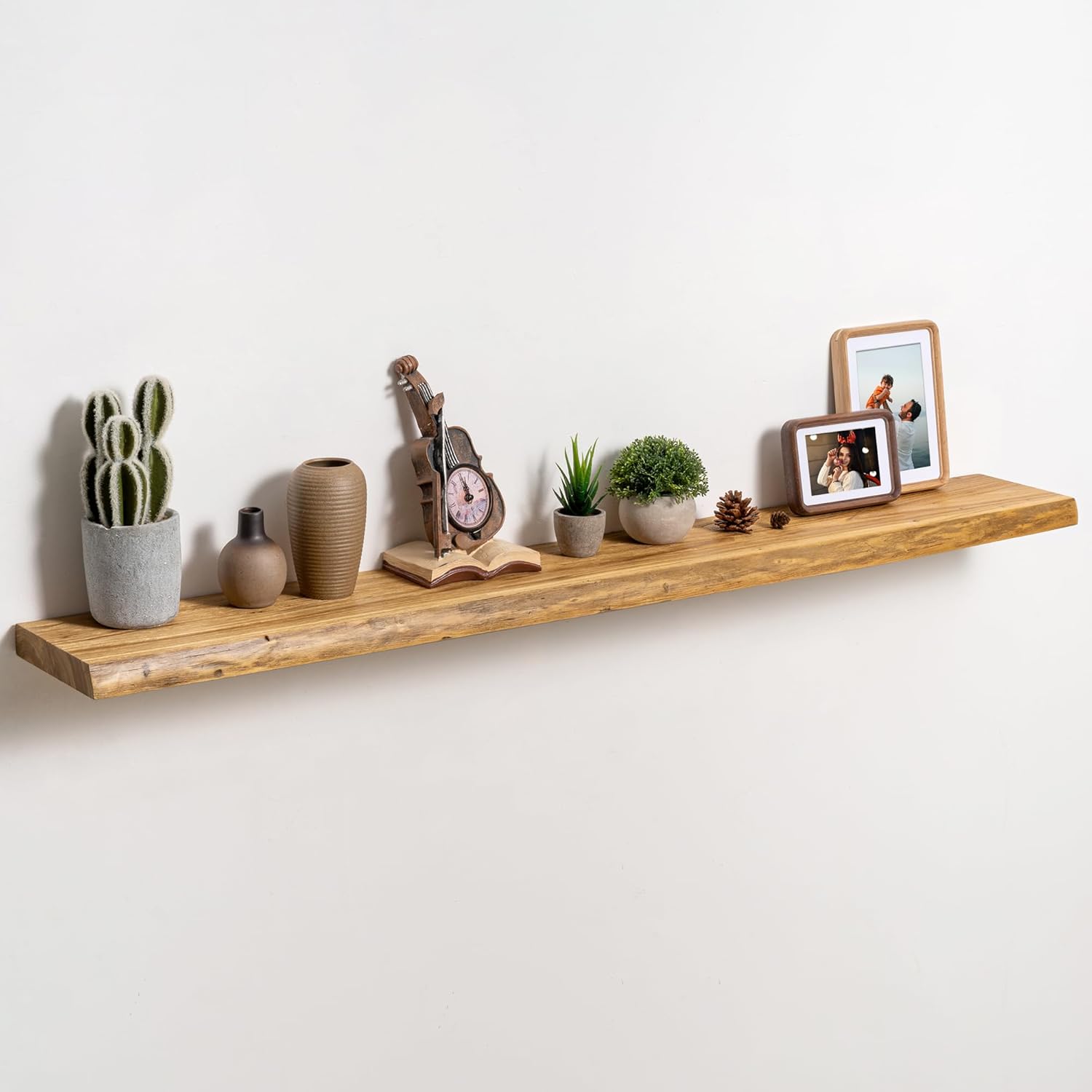 fuqing Floating Shelves for Wall, 55 inch Rustic Solid Elm Wood Floating Shelves, Wooden Wall Shelves with Invisible Heavy Duty Brackets for Living Room, Bedroom, Kitchen, Bathroom, 1 Pack, Natural