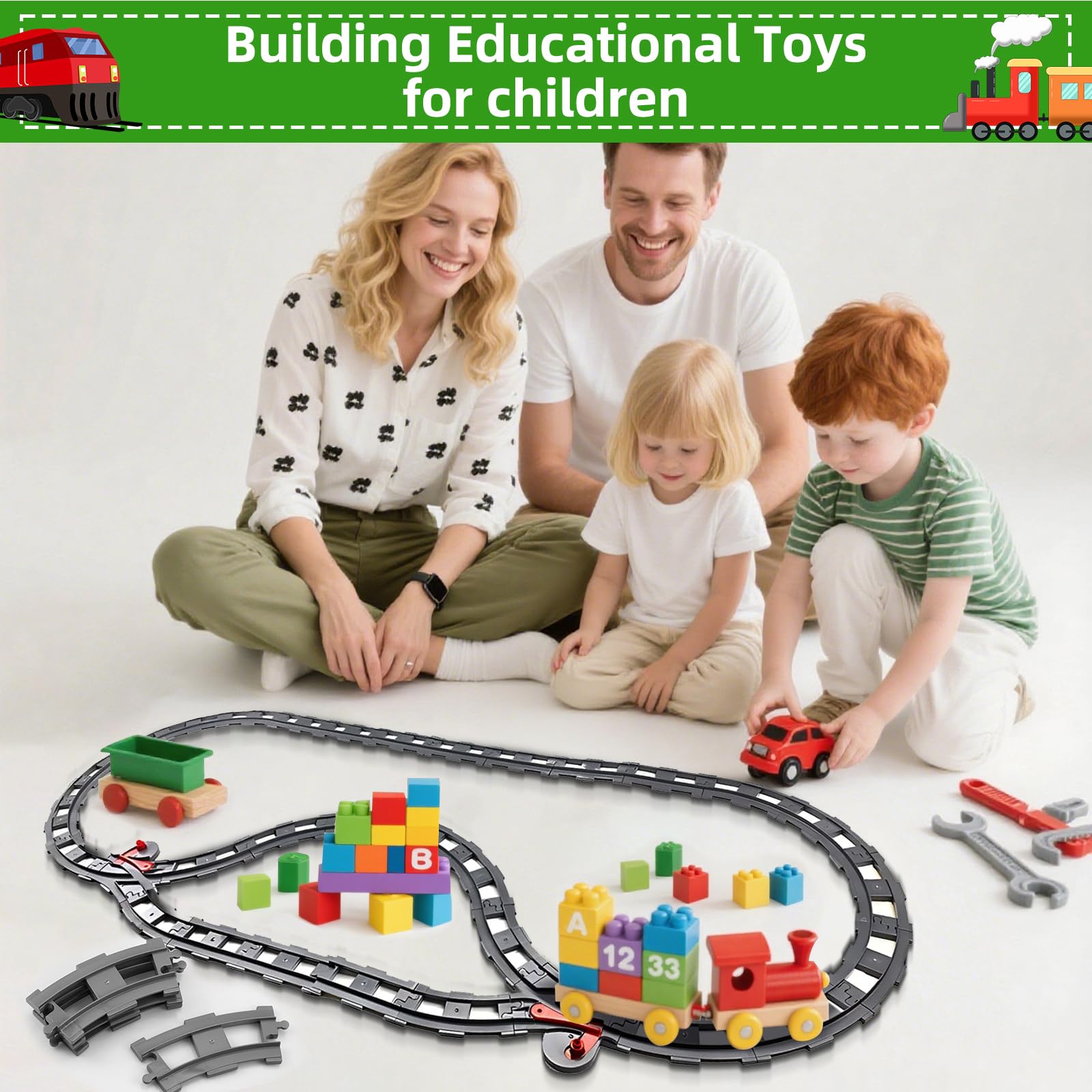 City Set di Binari, 32 Pezzi Treno Binari ferroviari giocattolo,Comprendere 10 Binari Dritti, 20 Binari Curvi, 2 Cambio Ferroviario,City Binari Idee Regalo per Ragazzi, Ragazze e Bambini