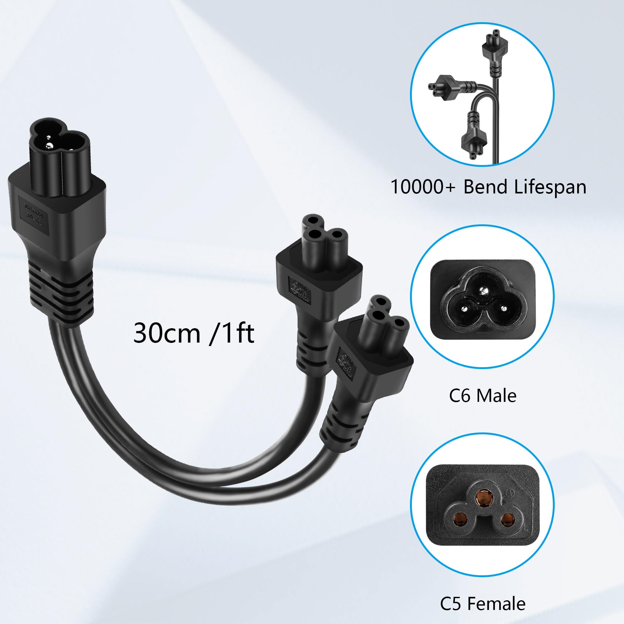 Adaptateur IEC C5 Femelle Vers C6 Mâle Coudé 90° - 10A 250V, Pour Ordinateur Portable, écran - Lot De 2