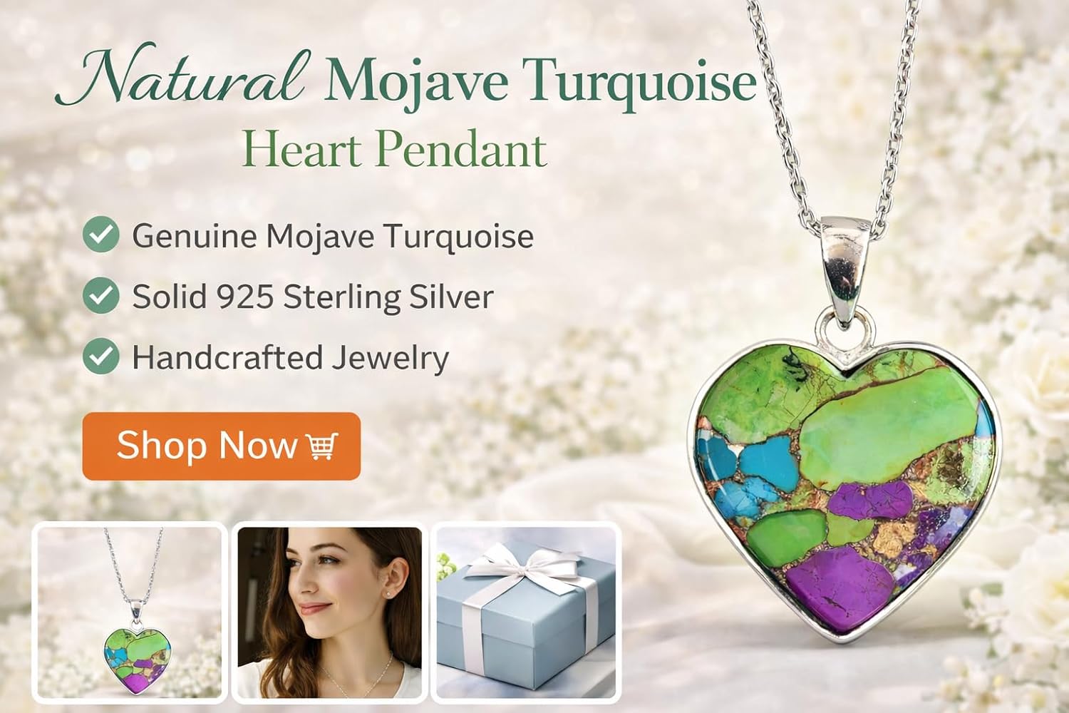 NANDARANI Handmade Mojave Turquoise Heart Pendant Necklace with 18" Chain – Solid 925 Sterling Silver Jewelry for Women, Valentine Gift - Image 3