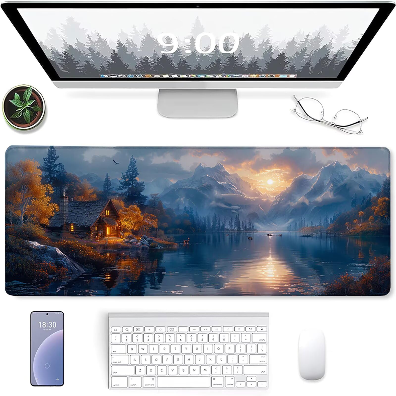 DHSBD Zwart Muismat Xl Grote Vergrendelrand Rubber Laptop Computer Pc Toetsenbord Matten Klokpatroon Afdrukken 600x300x3mm