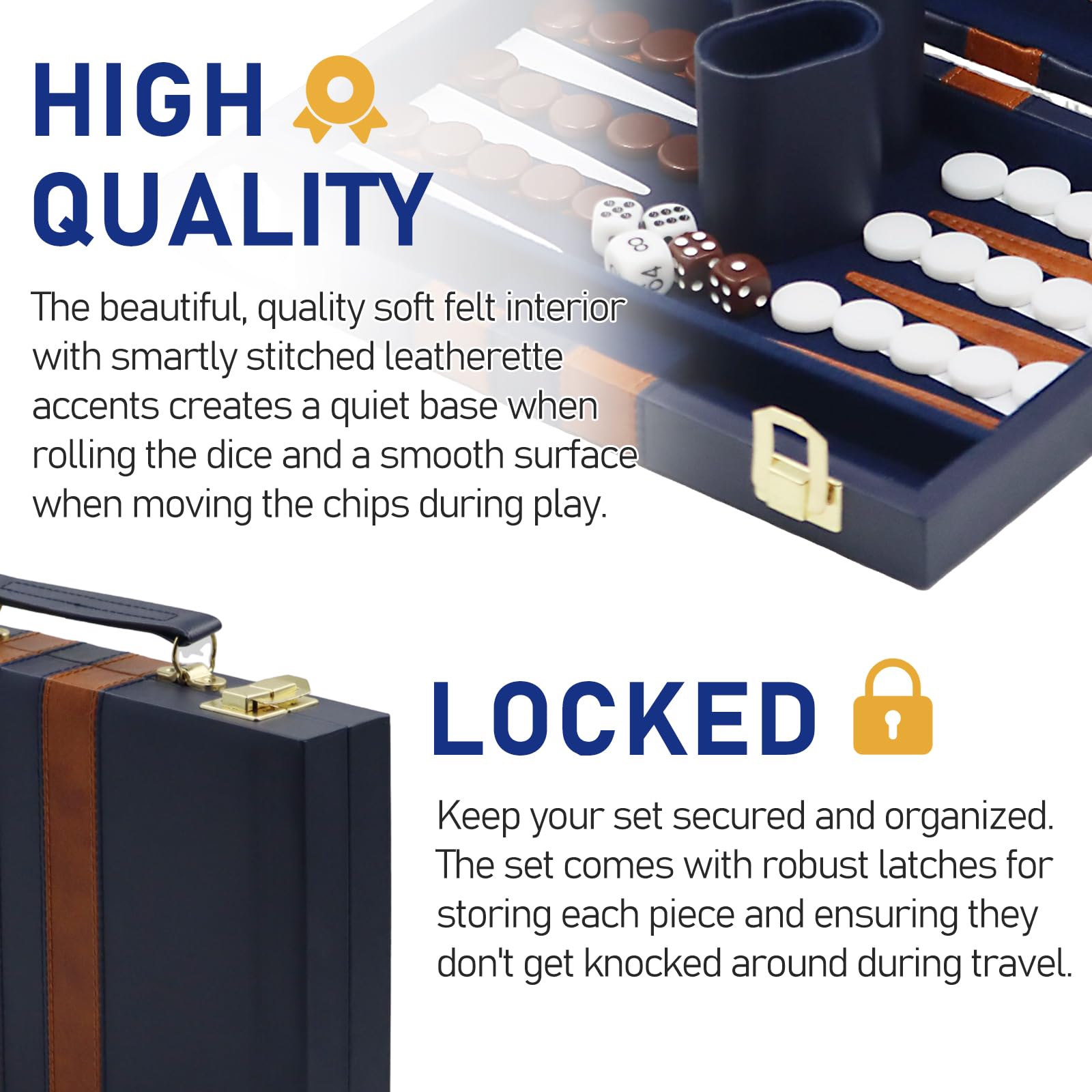 Backgammon Set legno Valigetta Backgammon da 11 pollici con Accessori Complet con Custodia in Pelle di Alta Qualità Set Portatile da Viaggio (11pollici, blu navy)