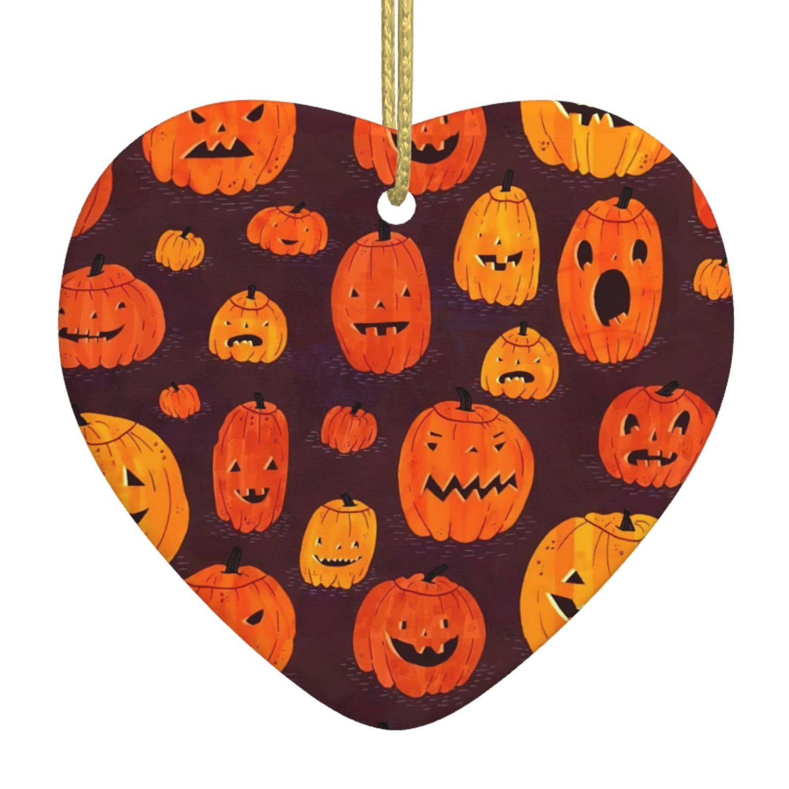 Nbtghga White Halloween Pumpkin Print Christmas Ornaments, Ceramic Hanging Ornament, Xmas Tree Decoration, Holiday Home Decor