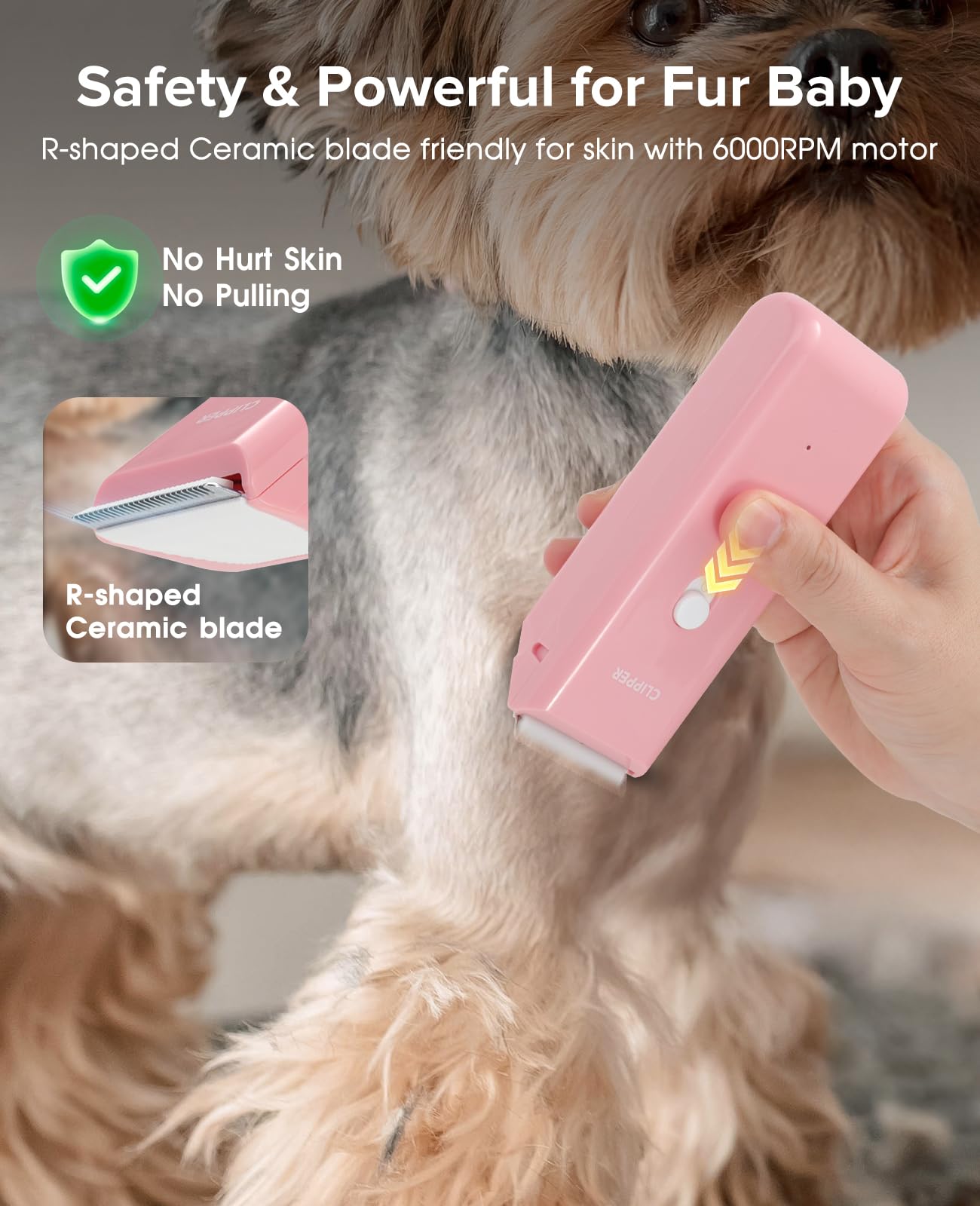 Hunde-Schermaschine für verfilztes und langes Haar, leises Haustier-Potenhaar, handlich, kabellos, wiederaufladbar, wasserdicht, Rasierset für Katzen, kleine Hunde und Tiere, Rosa