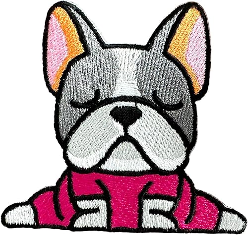 PLpatch - Logotipo de dibujos animados para perro, bulldog francés, cachorro, mascota, lindo logotipo 1 para coser con apliques bordados, insignia,