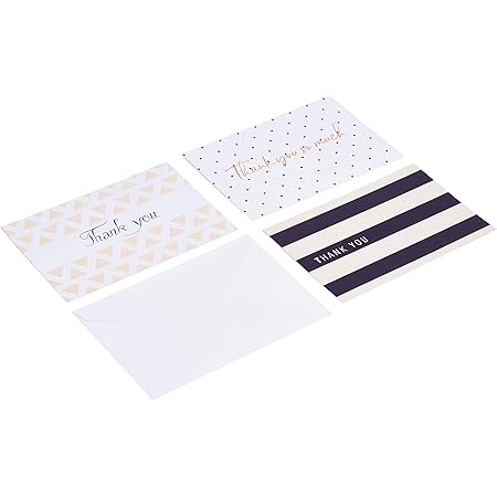 Amazon Basics Thank You Cards and Envelopes, 48 Count, Polka Dot and Stripe