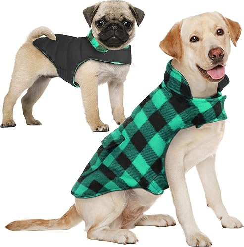 AOFITEE - Abrigo reversible para perros para climas fríos, abrigo de invierno, impermeable, para perros, a cuadros de estilo británico, chaleco