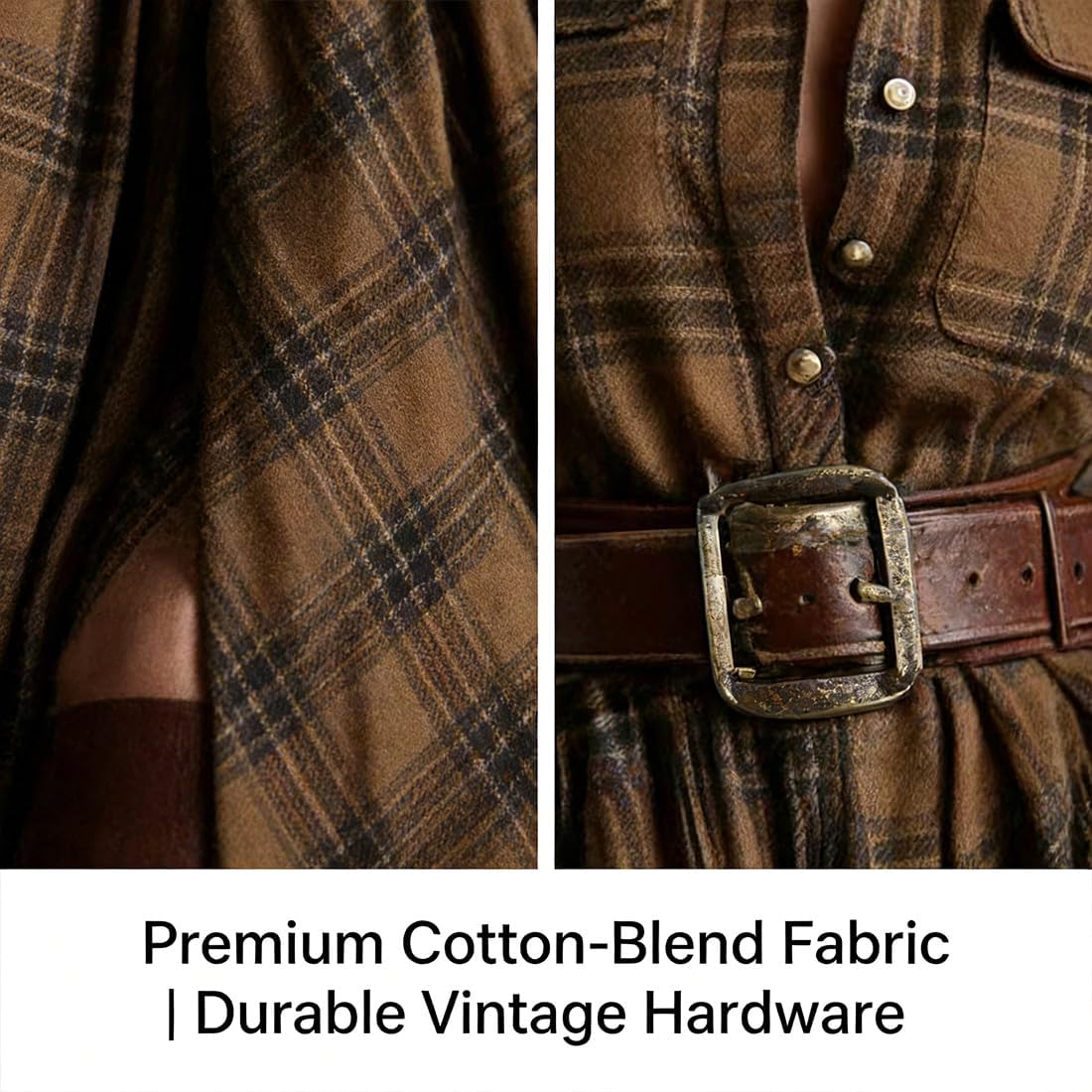 Women's Plaid Long Sleeve Maxi Dress Belted Vintage Western High-Waist Flowy Shirt Dresses Casual Pastoral Dress - Image 5