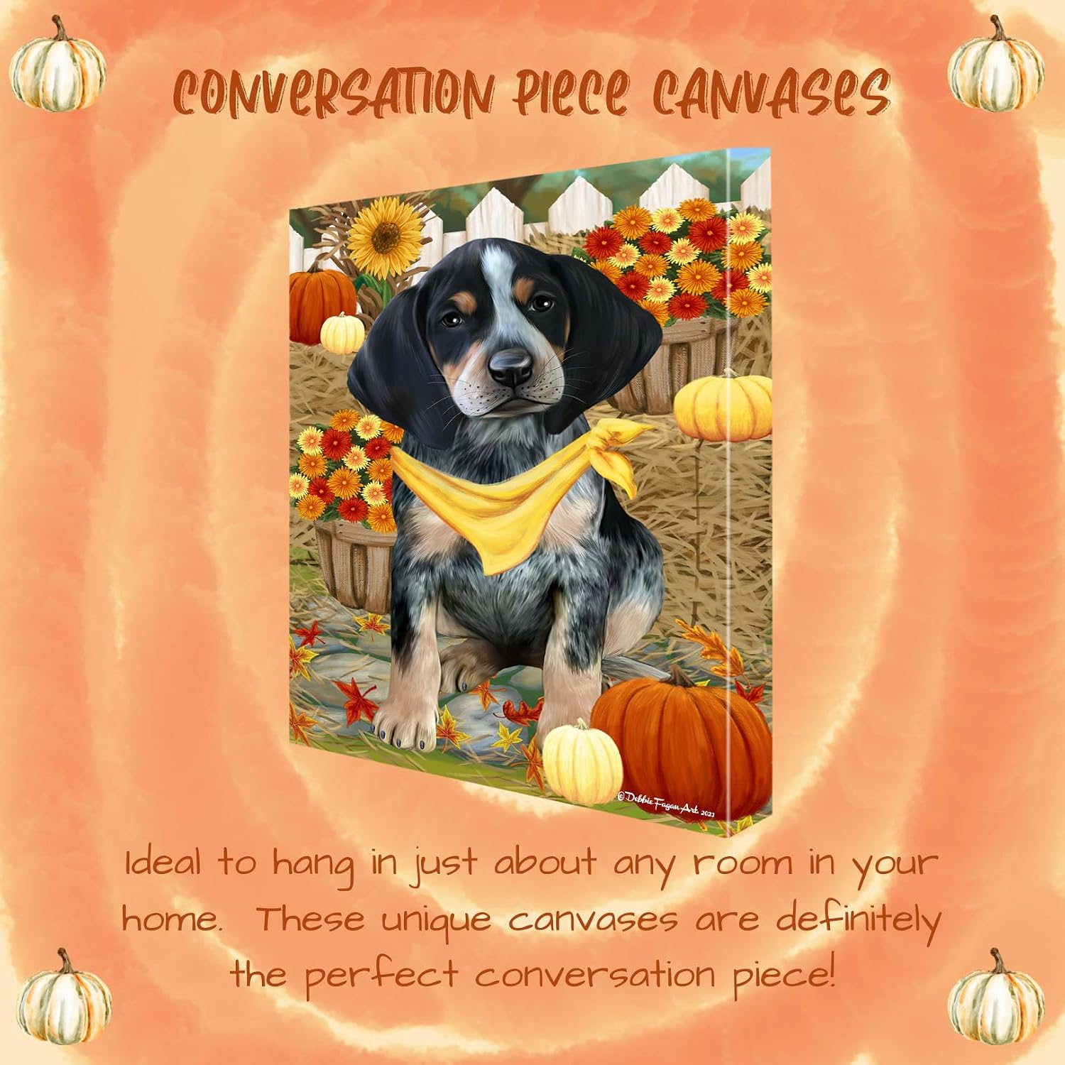 Doggie of the Day Fall Greeting with Bluetick Coonhound Dog Canvas Wall Art - Premium Quality Ready to Hang Room Decor - Flat Rolled 11" x 14"