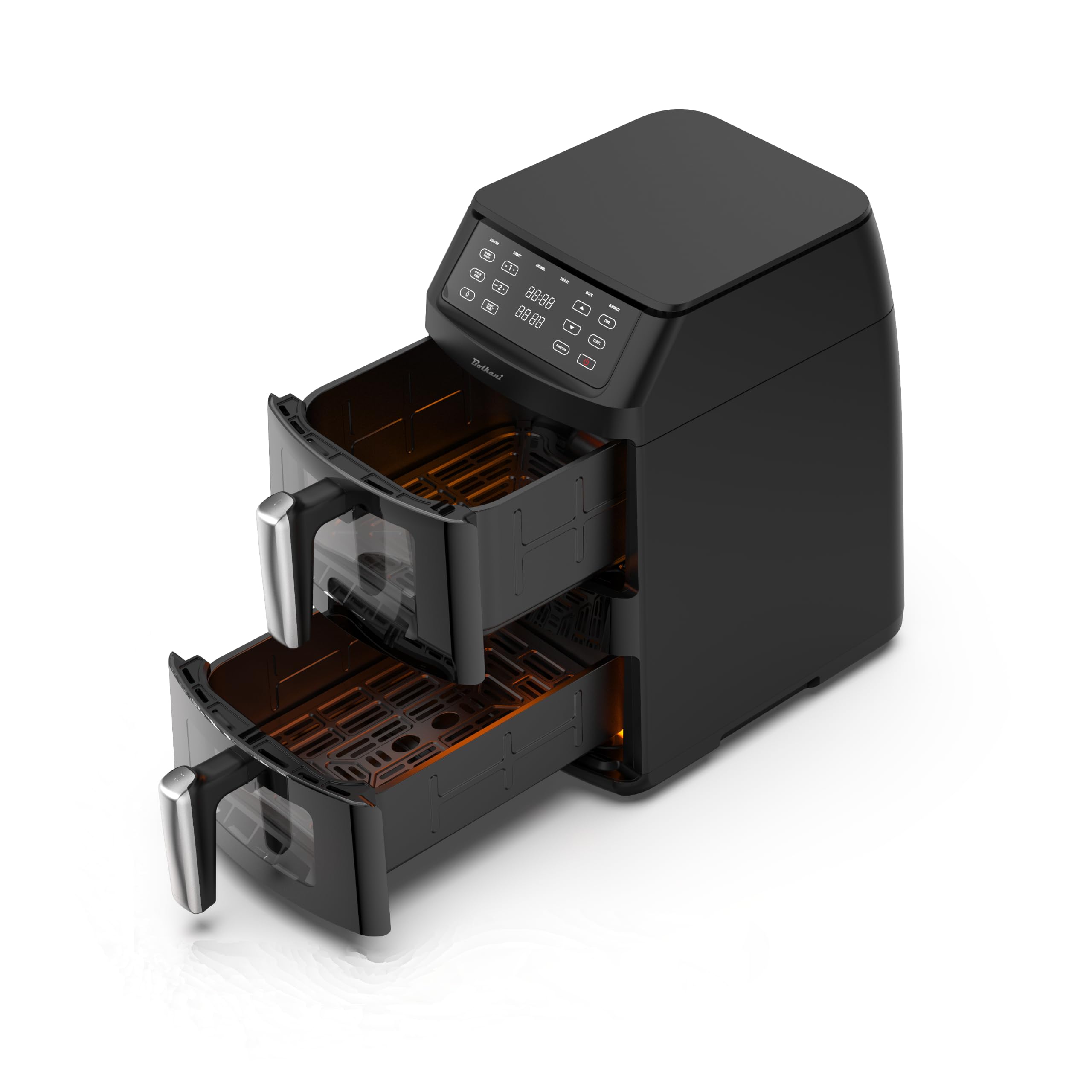 Friteuse à air chaud double XXL 11 L avec 2 chambres verticales, Smart Finish & Sync, éclairage intérieur, hublot en verre, 6 programmes automatiques, fonction grill, écran tactile.