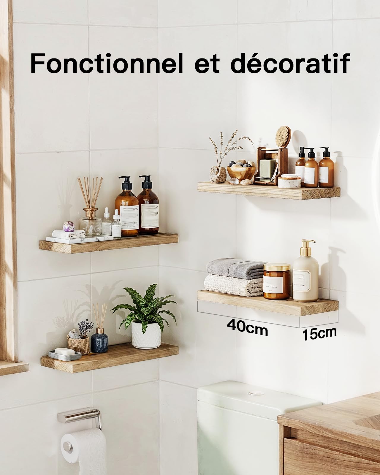 Amada Etagere Murale de Salon, Bois de Paulownia, Lot de 4, Brun Clair