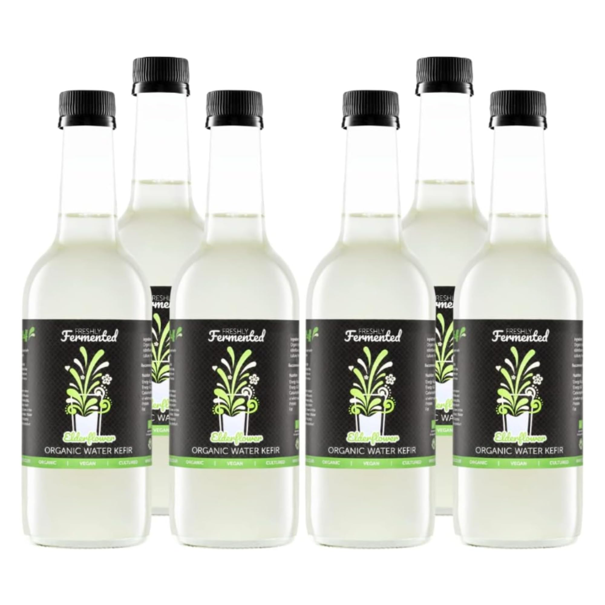 Freshly Fermented - Organic Certified Elderflower Water Kefir Drinks - 6 Pack