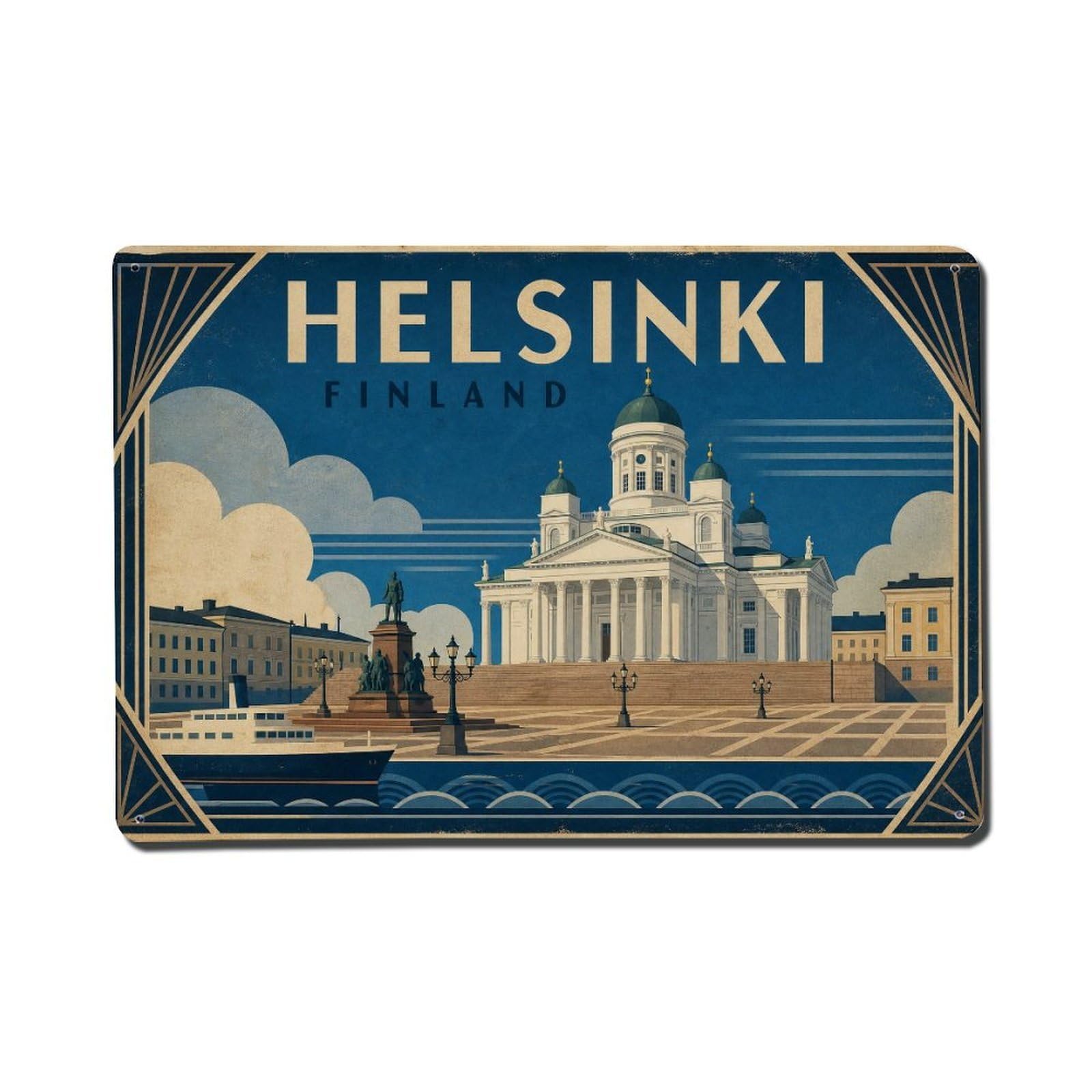 Travel Vintage Finland Helsinki Metal Tin Sign Plaque Wall Decor for Cafe, Club Bar, Office, Garden Metal Poster 8x12Inch