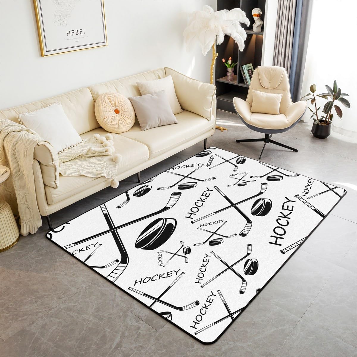 jejeloiu Football Baseball Basketball Area Rug 5x7 for Living Room Bedroom Rugs Kids Boys Girls Sports Geme Carpet Ball Gaming Indoor Floor Mat Bedroom Decor Soft Non-Slip Navy Blue