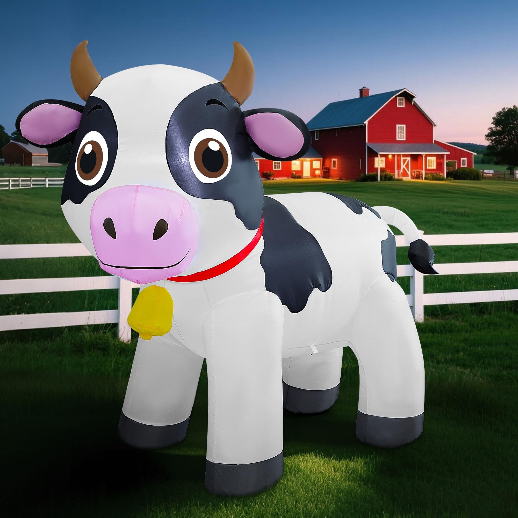 Lulu Home Aufblasbare Kuh für den Außenbereich, integrierte LED-Lichter, für drinnen und draußen, aufblasbar, für den Urlaub, Frühlingsdekorationen für Garten, Bauernhof, Motto-Party, Hof, Rasen