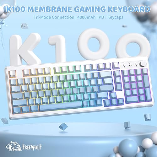 Miniatura 2 de ZIYOU LANG K100 Teclado inalámbrico para juegos, 99 teclas Tri-Mode BT2.4GHzUSB-C Teclado de color cremoso con teclado numérico RGB, perilla